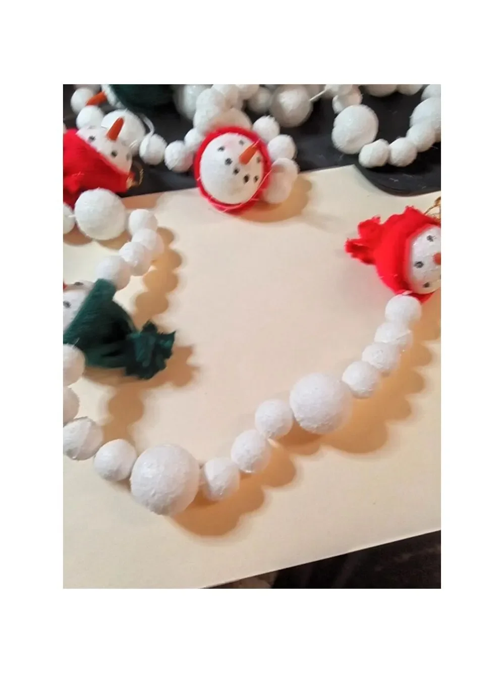 Set of 2 Vintage Snowman Head Garlands 12+ Feet Total Holiday Decor
